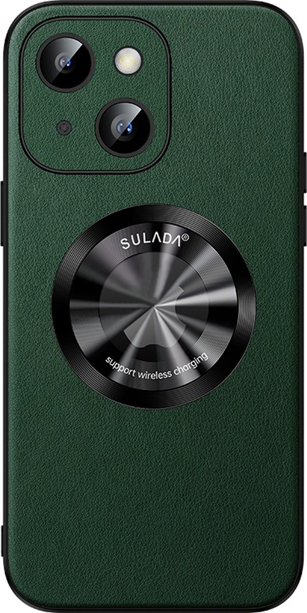 Sulada Soft case Microfiber leer en shockproof en lensbeschermer met magnetische ring voor de iPhone 13 Groen