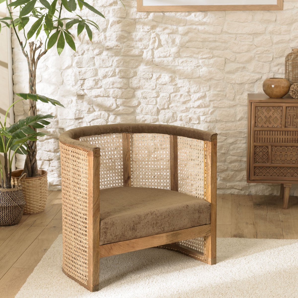 e-wicker24 Volwilgen Rieten Mand, Schoorsteenmand van Wilgenhout, Schoorsteenmand met Handgrepen
