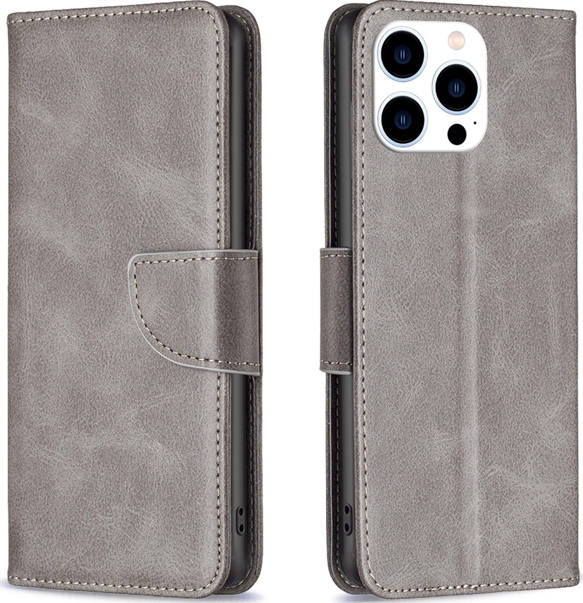 Mobigear Telefoonhoesje geschikt voor Apple iPhone 15 Pro Hoesje | Mobigear Excellent Bookcase Portemonnee | Pasjeshouder voor 3 Pasjes | Telefoonhoesje voor Pinpas / OV Kaart / Rijbewijs - Grijs