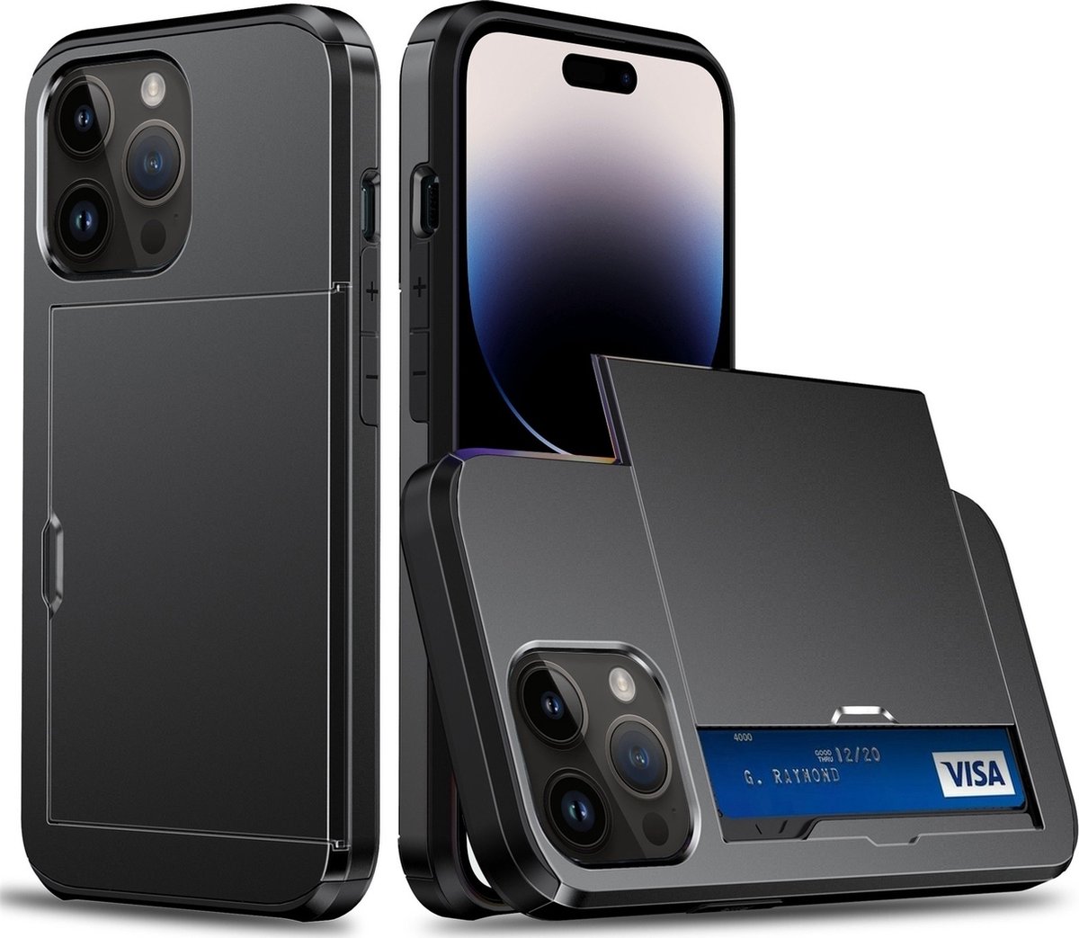Mobigear Hoesje geschikt voor Apple iPhone 15 Pro Max Telefoonhoesje met Kaarthouder Hardcase | Mobigear Card Backcover Shockproof met Pasjeshouder | Kaarthouder voor 2 Pasjes | Hoesje voor Pinpas / OV Kaart / Rijbewijs | Schokbestendig iPhone 15 Pro
