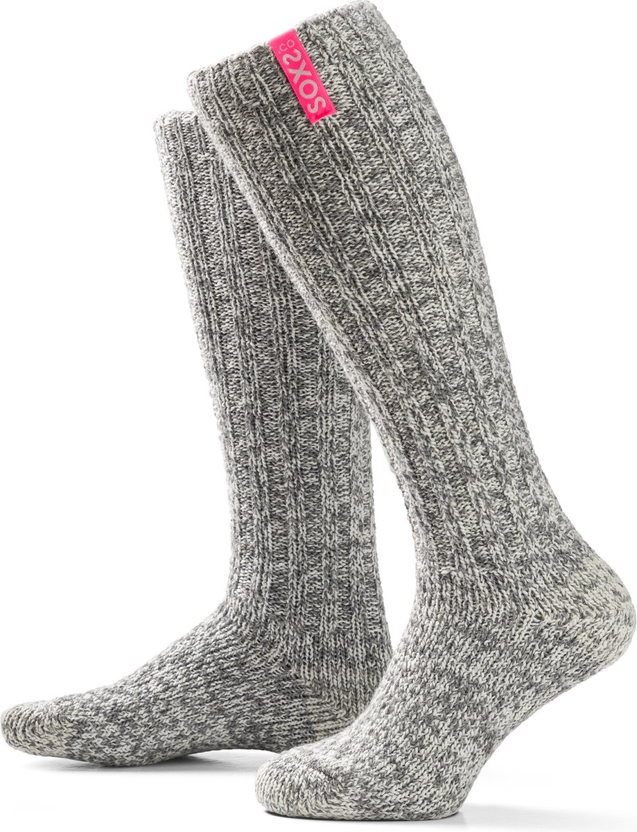 SOXS.co® Wollen sokken | SOX3111 | Grijs | Kniehoogte | Maat 34-36 | Bubble gum label