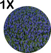 BWK Flexibele Ronde Placemat - Blauw Paarse Bloemen - Set van 1 Placemats - 50x50 cm - PVC Doek - Afneembaar