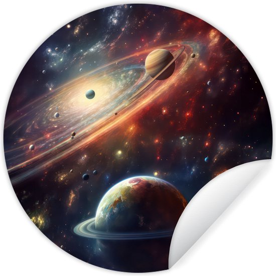 Behangcirkel ruimte - Planeten - Sterren - Muurstickers slaapkamer - Wandsticker - Ronde wanddecoratie - Behangsticker - ⌀ 120 cm - Plak stickers - Cirkel behang - Sticker muur - Muurdecoratie cirkel