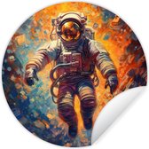 Behangcirkel astronaut - Ruimte - Oranje - Muurstickers slaapkamer - Wandsticker - Ronde wanddecoratie - Behangsticker - 50x50 cm - Plak stickers - Cirkel behang - Sticker muur - Muurdecoratie cirkel