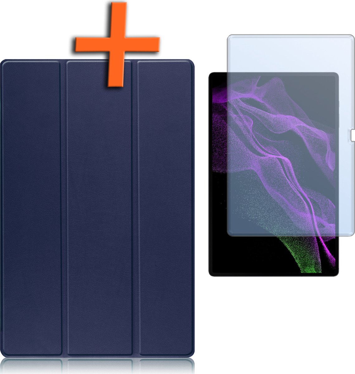 Hoesje - Geschikt voor Samsung Galaxy Tab S9 Ultra - Met Screenprotector - Trifold Bookcase - Hard Cover Case - Met Uitsparing Geschikt voor S Pen - Hardcover Book - Tablet Hoes - Donkerblauw
