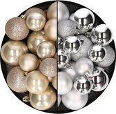 Kerstballen 60x stuks - mix zilver/champagne - 4-5-6 cm - kunststof - kersversiering
