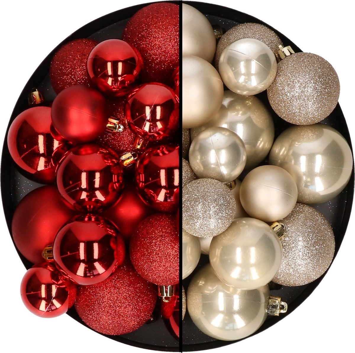 Kerstballen 60x stuks - mix rood/champagne - 4-5-6 cm - kunststof - kerstversiering