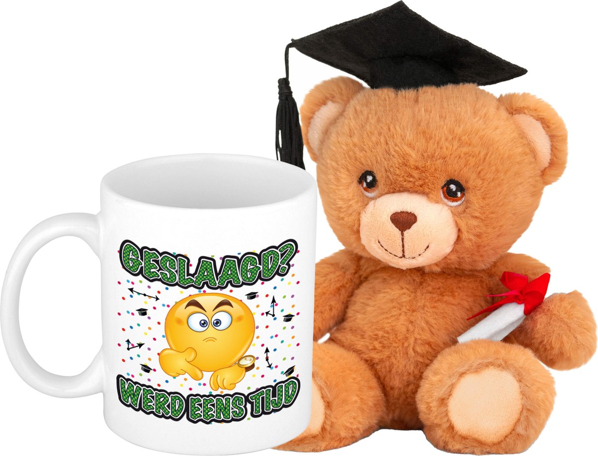 Bellatio Decorations Geslaagd cadeau mok / beker met knuffelbeer - werd eens tijd - Ca. 300ml