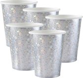 Santex feest wegwerp bekertjes - glitter - 50x stuks - 270 ml - zilver - karton