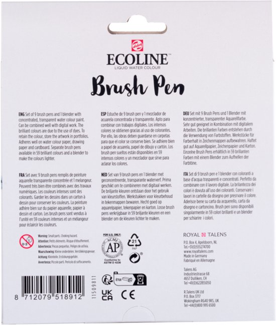 Ecoline Brush Pen set Pastel | 10 kleuren