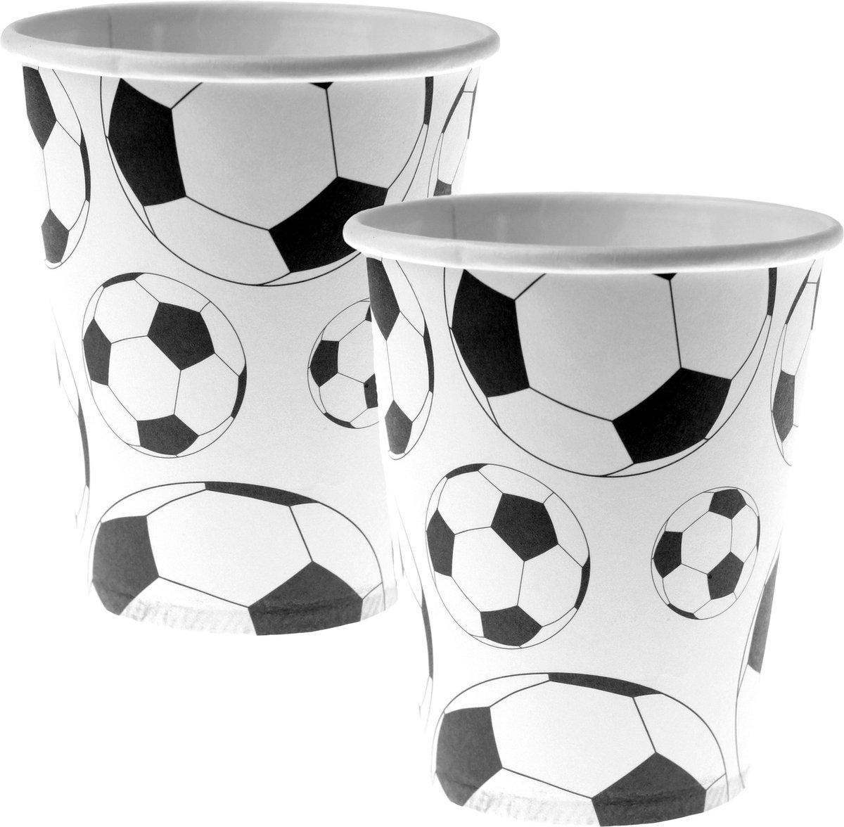 Santex feest wegwerp bekertjes - voetbal - 20x stuks - 270 ml - wit/zwart - karton