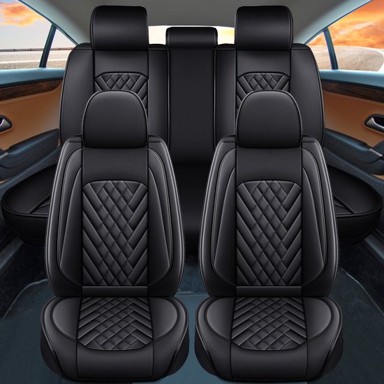 Housses De Siège Auto Universelles 5 Places En Cuir PU - Étanches, Antidérapantes, Compatibles Airbags (SUV, Berline)