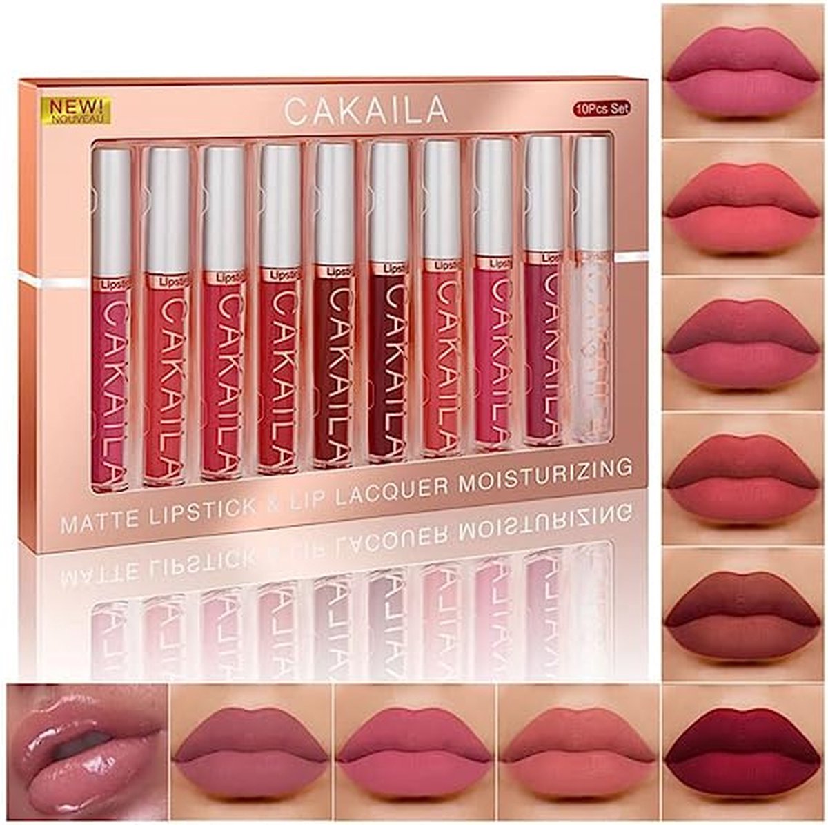 10 kleur lipgloss set, matte lipgloss, waterdichte lipstick set, niet gemakkelijk te vervagen en de cup niet aan te raken, lip make-up gift set (01#)