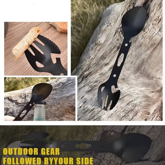 RVS Multifunctioneel bestek - lepel, vork, mes en flesopener set - alles in één bestek - multifunctionele tool voor outdoor - Handig voor op de camping en picknick van Obelink — afbeelding 4