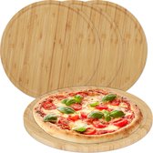 Relaxdays bamboe pizzaplank - set van 4 - rond pizzabord 32 cm - pizza dienblad - kaas