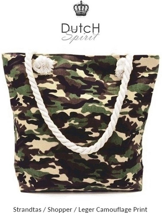Dutch Spirit - Sac à bandoulière Beach Bag Shopper - Army Army Camouflage - Vert / Beige / Marron - Katoen / Lin - 15 x 44 x 38 cm – shopping de plage décontracté