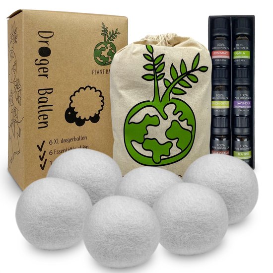 IntraSellers 6 boules de séchage XL avec 6 huiles essentielles - boule de lavage - boules de séchage - boules de sèche-linge - boules de lavage - Vizirettes - assouplissant - économie Énergie - 100 % laine - durable - cadeau