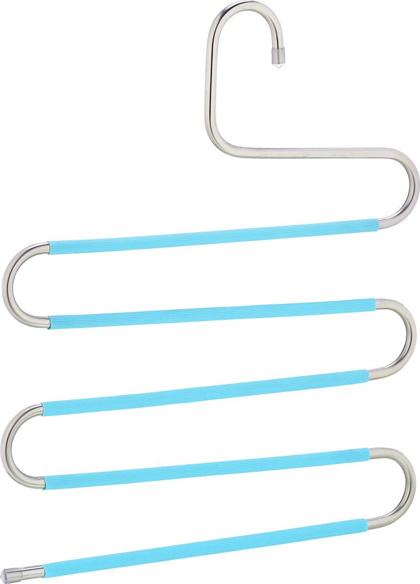 ruimtebesparende broekhangers - set van 4 - 5 stangen - antislip - metaal - zilver-blauw