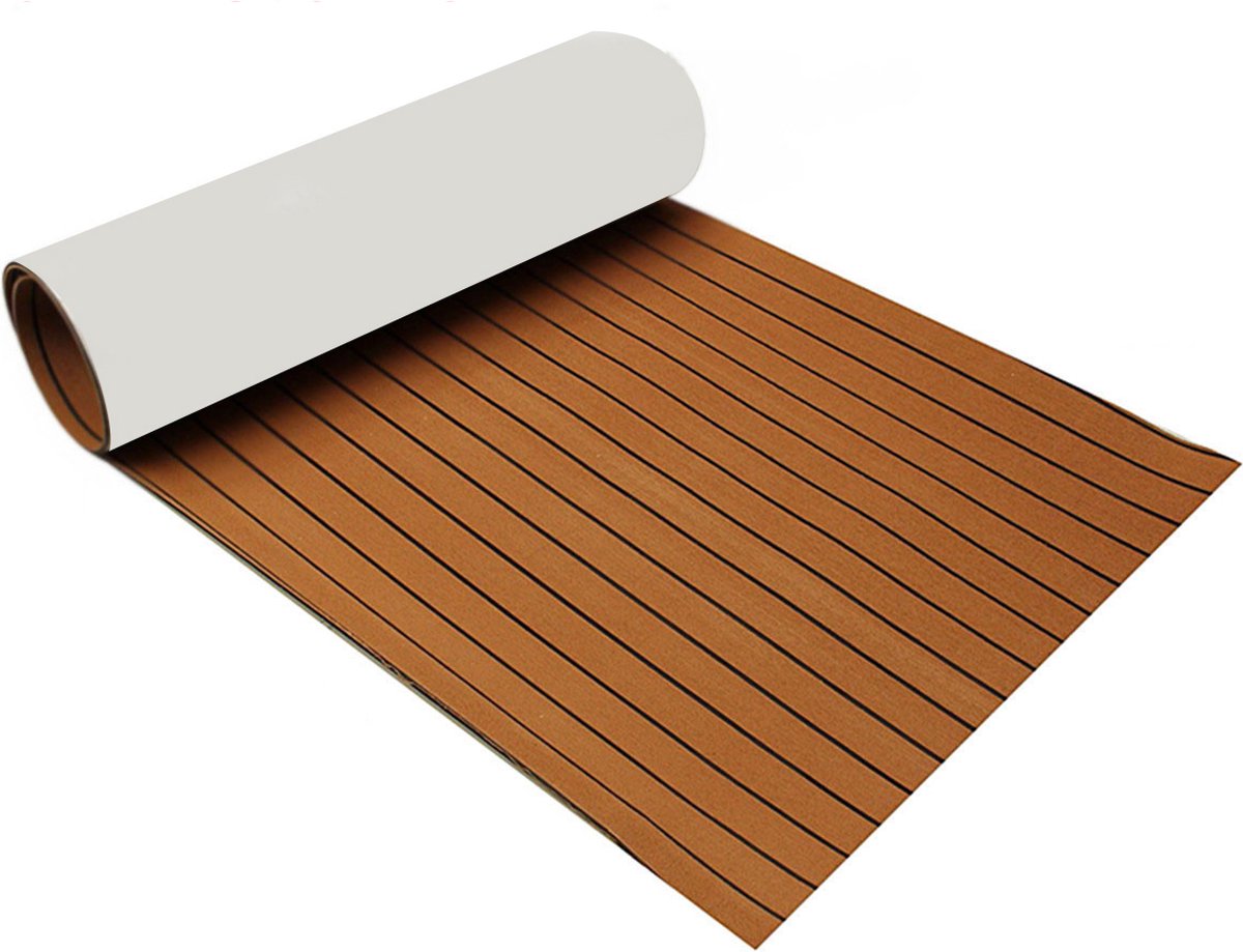 Decking Zelfklevende Bootmat - EVA Teak Foam Decking Mat - Teak Boten Vloerbedekking - Teakhouten Jachtvloeren - Teak Vloerbedekking Vloer - Wasbaar - 240 x 60 x 0.5 cm - Lichtbruin