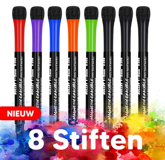 Foto: Bablue whiteboard stiften whiteboard marker 8 stuks verschillende kleuren magnetische markers set stift magnetisch en gekleurd stiften kinderen stiften voor volwassenen met wisser