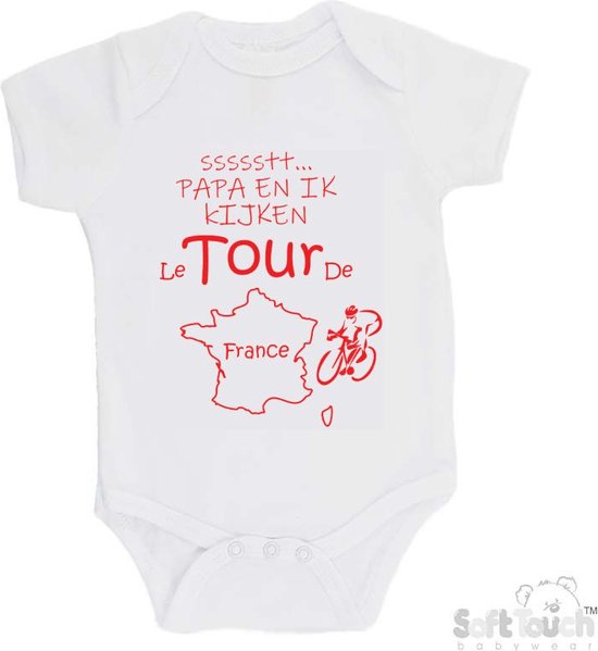 Barboteuse Soft Touch "sssstt... Papa et moi regardons Le Tour De France" Cyclisme Papa Vaderdag Katoen Wit/ rouge Taille 68/74