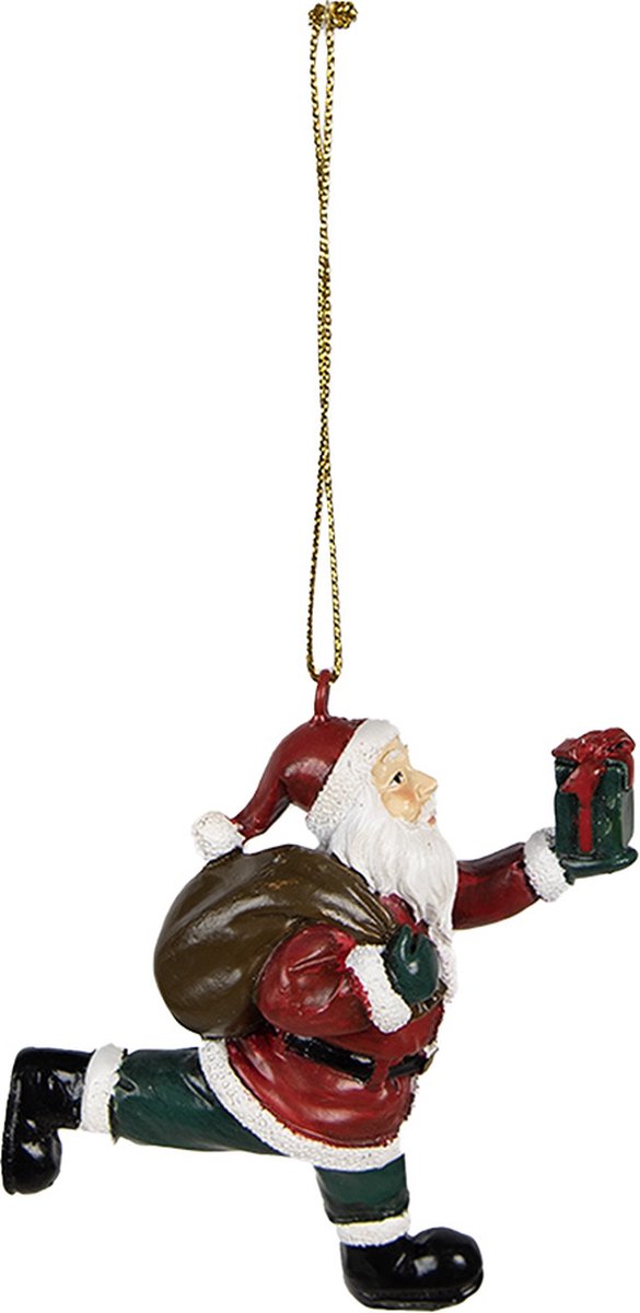 Clayre & Eef Kersthanger Kerstman 6x3x8 cm Rood Polyresin