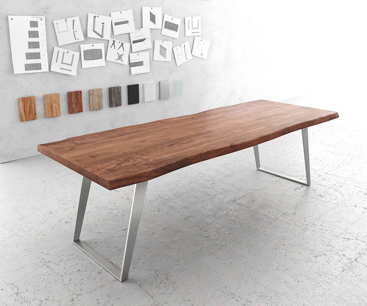 DELIFE Eettafel Edge acacia bruin 260x100 XL edelstaal schuin Live-Edge
