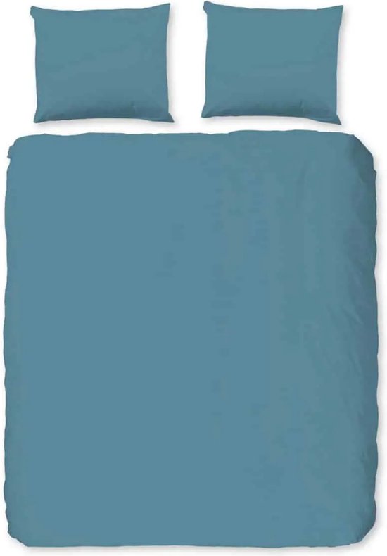 Luxe katoen dekbedovertrek effen blauw - tweepersoons (200x200/220) - hoogwaardig en fijn geweven - prachtige dessin
