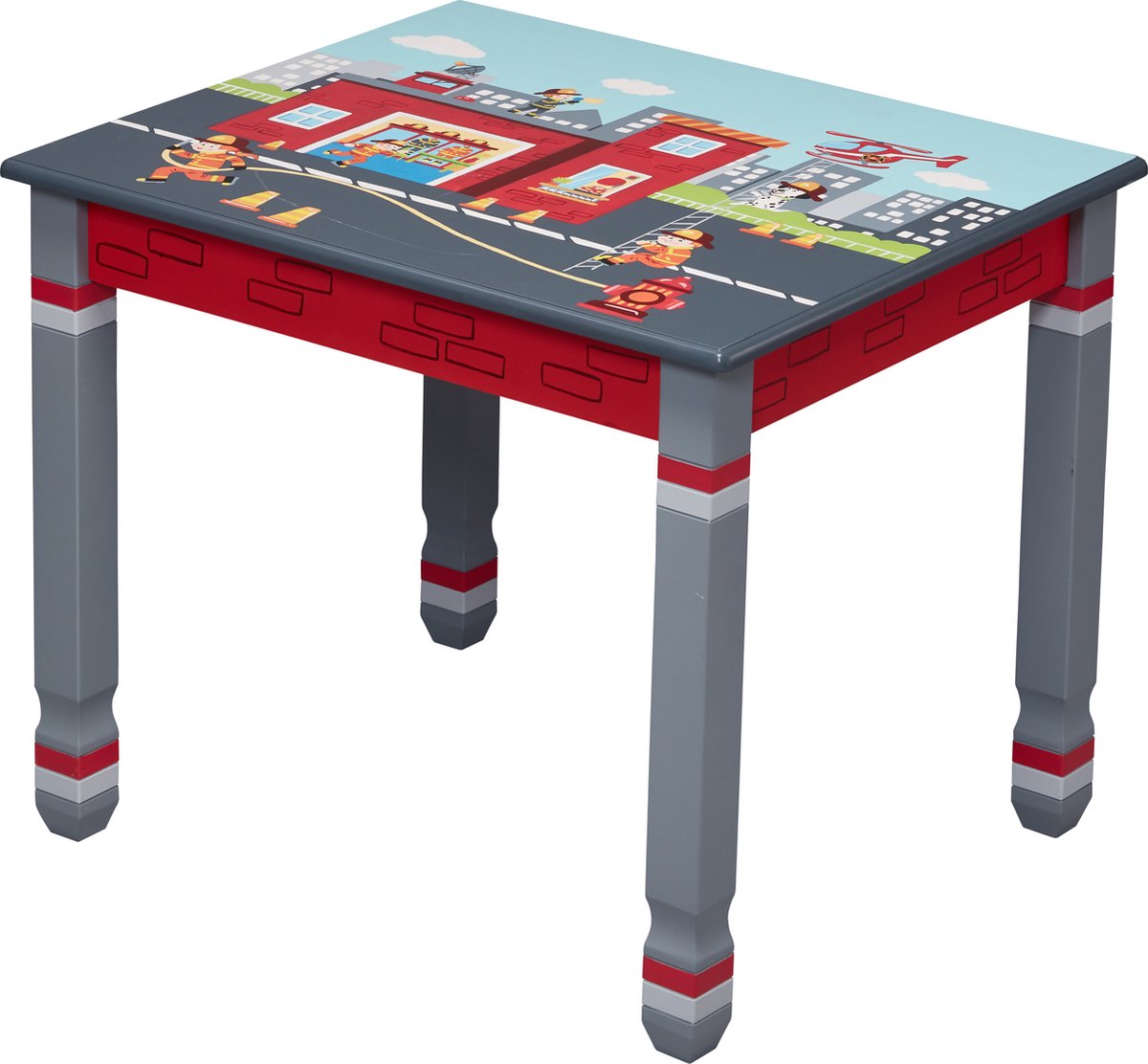 Teamson Kids Houten Tafel Voor Kinder - Kinderslaapkamer Accessoires - Brandweerman Ontwerp