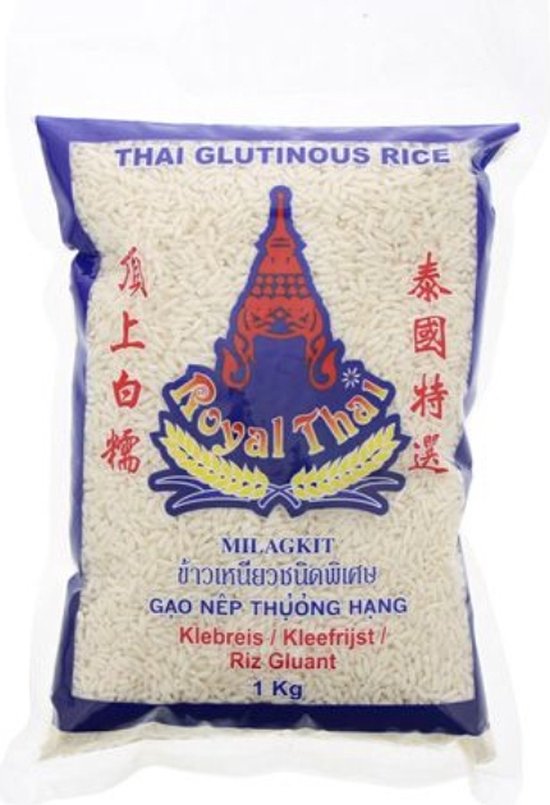 Zak met witte kleefrijst, merk Royal Thai, 1 Kg.