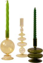 WinQ Kleurige Glaskandelaren in een Geel/Groen Combinatie. Kaarsenhouder glas - Set bestaande uit 3 stuks – Decoratie woonkamer – geschikt voor Dinerkaarsen