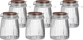 Urban Living Pot de stockage/pot de conservation - 6x - 1,5L - verre - avec fermeture à clip - couvercle en cuivre