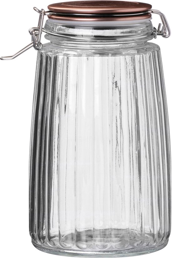 Urban Living Pot de stockage/pot de conservation - 2x - 1,8L - verre - avec fermeture à clip - couvercle en cuivre