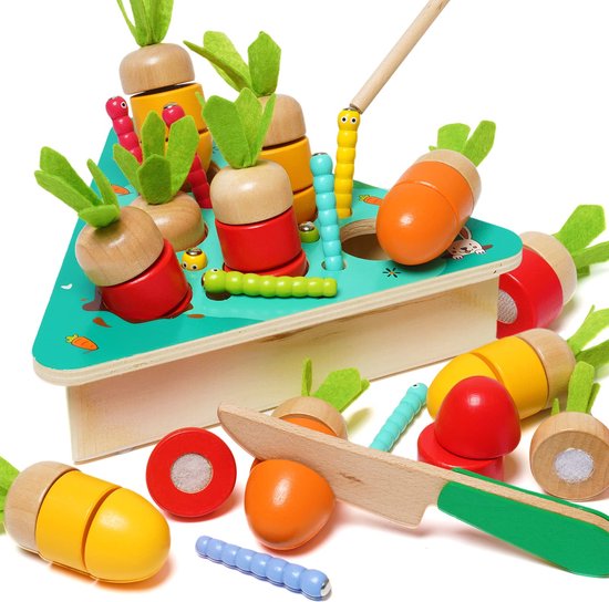 Jeu de ferme 3 en 1 - Jouets Montessori en bois - Jeu de rôle de coupe de  fruits 