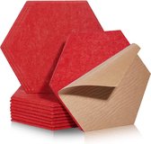 Hexagon Akoestische platen, zelfklevend, 12 stuks, geluidsabsorberende geluidsisolatie met hoge dichtheid, voor wandplafonds, hout en deuren, akoestisch paneel, geluidsisolatieplaten, akoestische plaat, 30 x 26 x 0,9 cm, rood