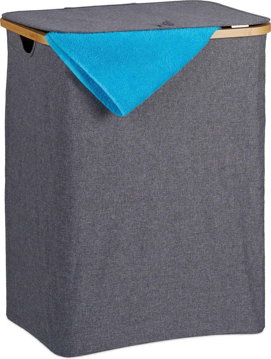 Goedkoopste wasbox met deksel - 130 l - bamboe - polyester - draagbaar - ademende waszak
