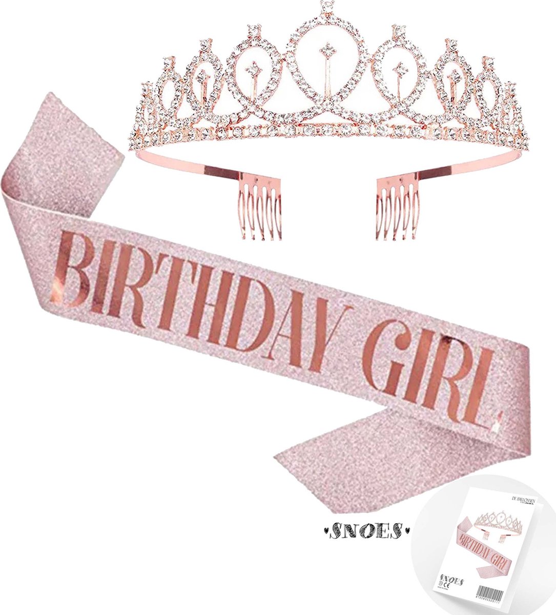 Babyshower set met sjerp, diadeem, rozet en buttons rosé goud 8-delig