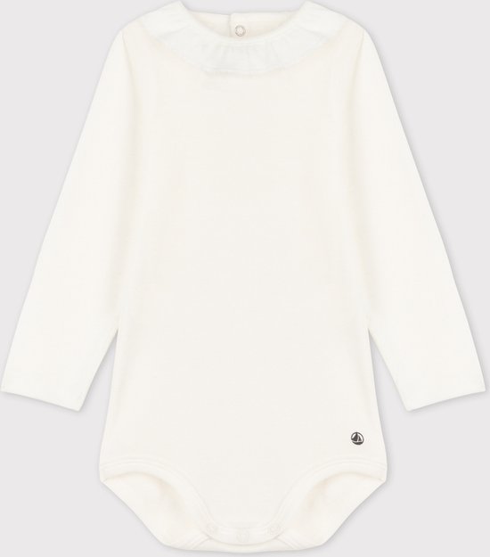 Petit Bateau Babybody met lange mouwen en kraagje van katoen Meisjes Rompertje - Maat 80