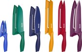 Ensemble de couteaux colorés GEASY - Couteaux de cuisine avec protecteurs de lame pour plus de Sécurité - Couteaux colorés pour un aperçu - 6x Couteaux de cuisine avec protecteur