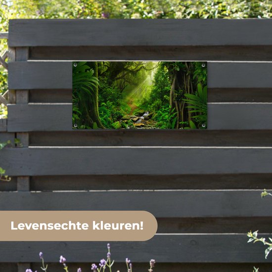 Poster jardin Jungle - Water - Feuilles - Soleil - Nature - 80x40 cm - Décoration murale Outdoor - Poster jardin - Toile jardin - Poster clôture - Tableau jardin