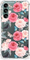 Telefoonhoesje Geschikt voor Samsung Galaxy A24 Silicone Case met transparante rand Butterfly Roses