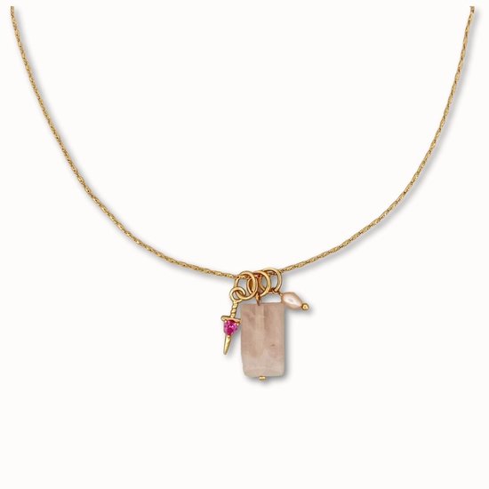 ByNouck Jewelry - Collier Pink Heartbeat - Bijoux - Collier Femme - Rose - Plaqué Or - Collier