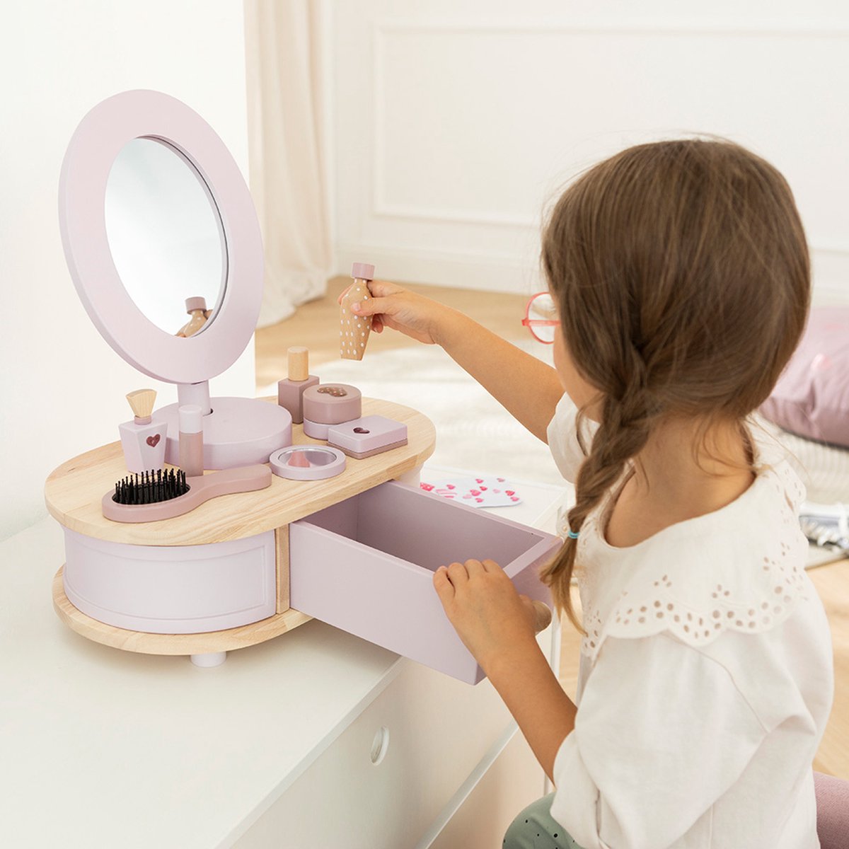 howa toy trousse de maquillage pour enfants avec 8 accessoires en bois et  autocollants en forme