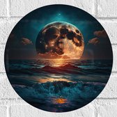 Muursticker Cirkel - Heldere Maan Dobberend op het Wateroppervlak - 30x30 cm Foto op Muursticker