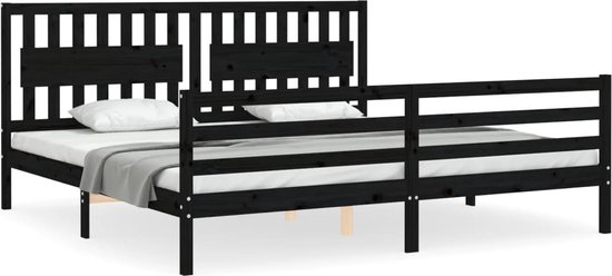vidaXL - Bedframe - met - hoofdbord - massief - hout - zwart - 200x200 - cm