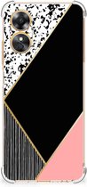 Smartphone hoesje OPPO A17 TPU Silicone Hoesje met transparante rand Black Pink Shapes