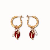 ByNouck Jewelry - Pearls & Palms Oorbellen Set - Sieraden - Dames Oorbellen - Verguld - Rood - Zomer - Parels