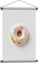 Textielposter - Donut met Wit Glazuur en Sprinkels tegen Lichtgekleurde Achtergrond - 40x60 cm Foto op Textiel