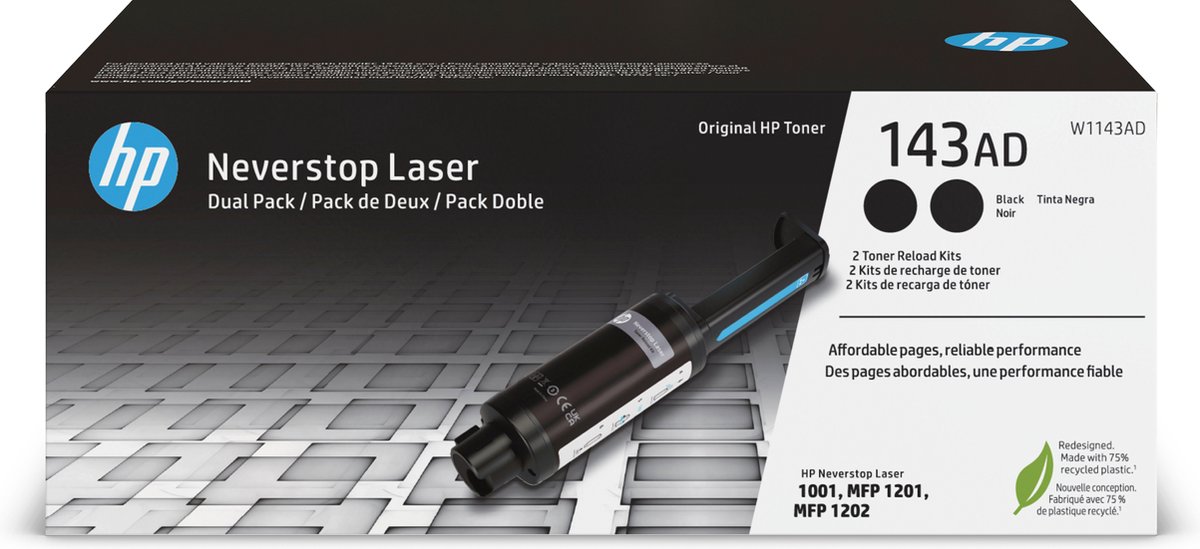 HP 143AD Neverstop Tonerbijvulkit Zwart Duo Pack