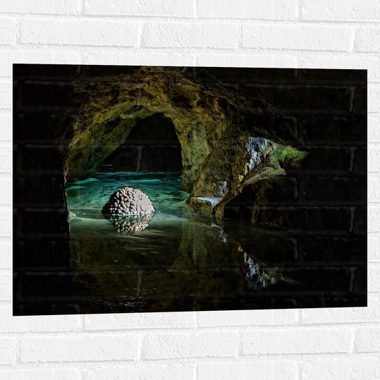 Muursticker - Grot - Water - Stenen - Zonlicht - 80x60 cm Foto op Muursticker
